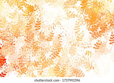 Light Orange vector natural artwork with leaves. Sketchy doodles with leaves on blurred background. The best design for your business.