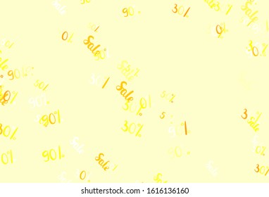 Light Orange vector pattern with 30, 50, 90 percentage signs. Gradient illustration with discount signs on white backdrop. Backdrop for super sales on Black Friday.