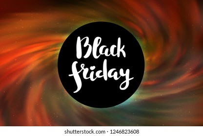Light Orange vector pattern with a black hole, stars. Illustration with colorful milky way stars and a black hole. Backdrop for Black Friday promotions.