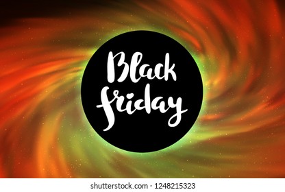 Light Orange vector pattern with a black hole, stars. Illustration with colorful milky way stars and a black hole. Template for Black Friday sales.