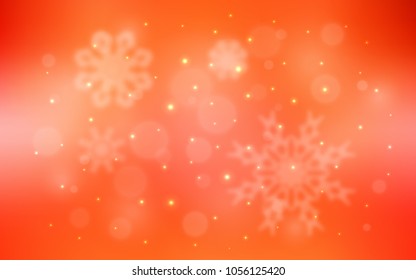 Light Orange vector pattern with christmas snowflakes. Decorative shining illustration with snow on abstract template. The pattern can be used for new year leaflets.