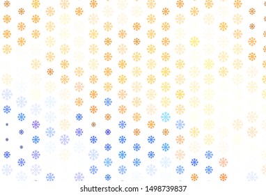 Light Orange vector pattern with christmas snowflakes. Shining colorful illustration with snow in christmas style. New year design for poster, banner.