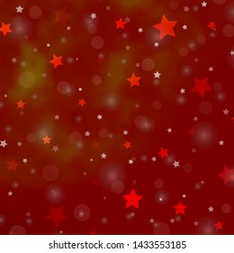 Light Orange vector pattern with circles, stars. Abstract design in gradient style with bubbles, stars. Design for textile, fabric, wallpapers.
