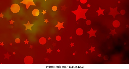 Light Orange vector pattern with circles, stars. Abstract design in gradient style with bubbles, stars. Design for wallpaper, fabric makers.