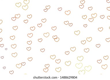 Light Orange vector pattern with colorful hearts. Decorative shining illustration with hearts on abstract template. Pattern for valentine's ad, booklets.