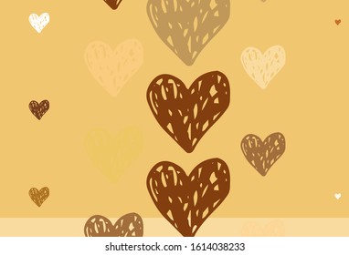 Light Orange vector pattern with colorful hearts. Illustration with shapes of gradient hearts on blur backdrop. Pattern for carnival, festival romantic leaflets.