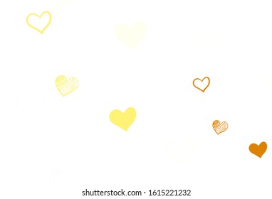 Light Orange vector pattern with colorful hearts. Blurred decorative design in doodle style with hearts. Template for Valentine's greeting postcards.