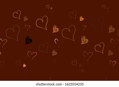 Light Orange vector pattern with colorful hearts. Decorative design with hearts in simple style . Pattern for marriage gifts, congratulations.