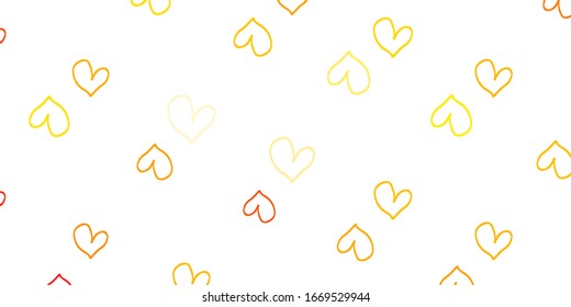 Light Orange vector pattern with colorful hearts. Blurred decorative design in doodle style with hearts. Pattern for marriage gifts, congratulations.