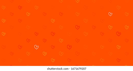 Light Orange vector pattern with colorful hearts. Beautiful colored illustration with hearts in celebration style. Pattern for valentine's ad, booklets.