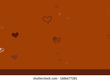 Light Orange vector pattern with colorful hearts. Shining illustration with hearts on abstract template. Pattern for carnival, festival romantic leaflets.