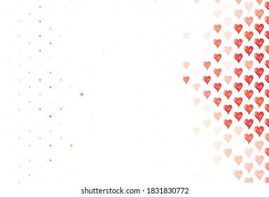 Light Orange vector pattern with colorful hearts. Beautiful celebration style hearts on abstract illustration. Template for Valentine's greeting postcards.