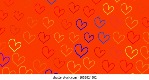 Light Orange vector pattern with colorful hearts. Illustration with signs of women strength and power. Best design to show the power of women.