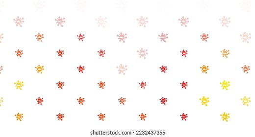 Patrón vectorial de naranja claro con elementos coronavirus. Símbolos de enfermedades degradadas coloridas en un estilo simple y abstracto. Mejor diseño para eventos de cuarentena.