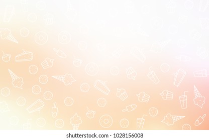 Light Orange vector pattern with delicious cookies. Beautiful colored illustration with candies in doodle style. Design for ad, poster, banner of cafes or restaurants.