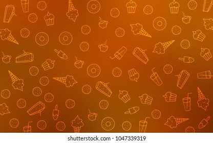 Light Orange vector pattern with delicious cookies. Beautiful colored illustration with candies in doodle style. Pattern for ads of breakfast, lunch, dinner.