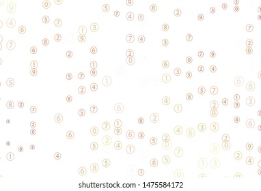 Light Orange vector pattern with Digit symbols. Modern geometrical illustration with numerals. Best design a poster, banner of a math college.