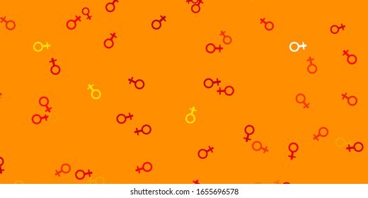 Light Orange vector pattern with feminism elements. Colorful feminism symbols with a gradient in modern style. Background for International Women’s Day.