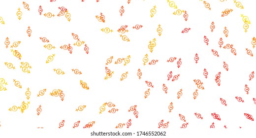Light Orange vector pattern with feminism elements. Abstract illustration with a depiction of women's power. Design for International Women’s Day.