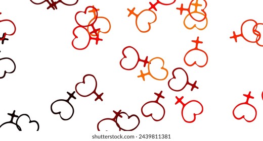 Light Orange vector pattern with feminism elements. Illustration with signs of women's strength and power. Background for International Women’s Day.