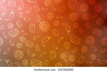 Light Orange vector pattern with fresh ingredients. Beautiful colored illustration with food in doodle style. Doodle design for your business advert of cafes.