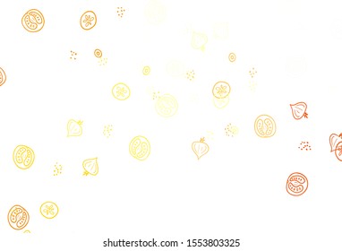 Light Orange vector pattern with fresh ingredients. Beautiful colorful illustration with food in doodle style. Pattern for ads of breakfast, lunch, dinner.