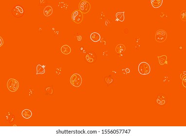 Light Orange vector pattern with fresh ingredients. Beautiful colorful illustration with food in doodle style. Pattern for ads of breakfast, lunch, dinner.