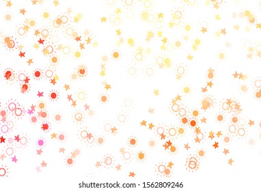 Light Orange vector pattern with simple suns, stars. Blurred decorative design in simple style with stars, suns. Smart design for your business advert.