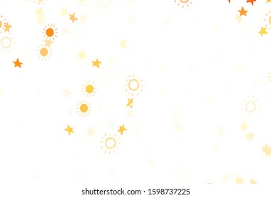 Light Orange vector pattern with simple suns, stars. Stars, suns on blurred abstract background with gradient. Template for cosmic backgrounds.