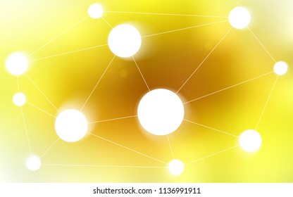 Light Orange vector pattern with spheres, triangles. Design with connection of dots and lines on colorful background. Pattern can be used for futuristic ad, booklets.