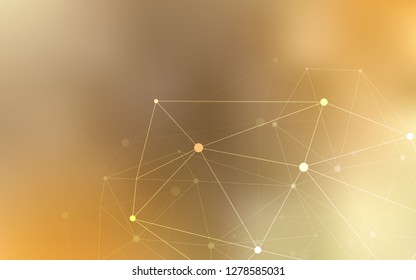 Light Orange vector pattern with spheres, triangles. Glitter abstract illustration with connection of triangle structure. Pattern can be used as texture of wallpapers.