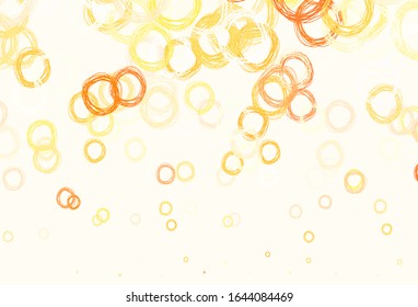 Light Orange vector pattern with spheres. Glitter abstract illustration with blurred drops of rain. Pattern for ads, leaflets.