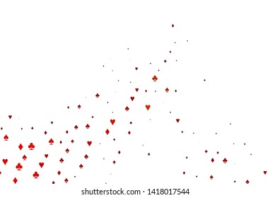 Light Orange vector pattern with symbol of cards. Shining illustration with hearts, spades, clubs, diamonds. Smart design for your business advert of casinos.