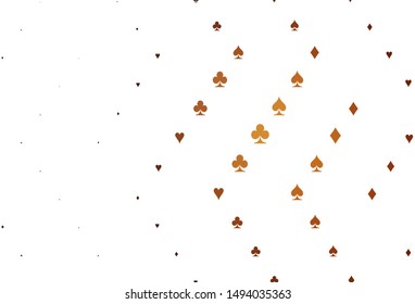 Light Orange vector pattern with symbol of cards. Glitter abstract sketch with isolated symbols of playing cards. Pattern for booklets, leaflets of gambling houses.