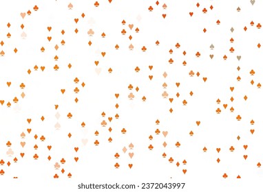 Light Orange vector pattern with symbol of cards. Glitter abstract sketch with isolated symbols of playing cards. Pattern for ads of parties, events in Vegas.