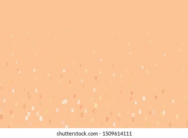 Light Orange vector pattern with symbols of currency. Abstract illustration with colored financial digital symbols. Design for ad, poster, banner of money making.