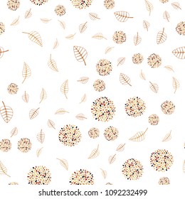Light Orange vector seamless abstract background with leaves and flowers. Sketchy doodles on white background. Brand new style for your business design.