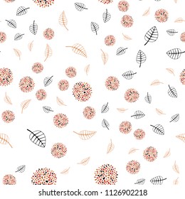 Light Orange vector seamless abstract pattern with leaves and flowers. Doodle illustration of leaves and flowers in Origami style. Completely new template for your design.