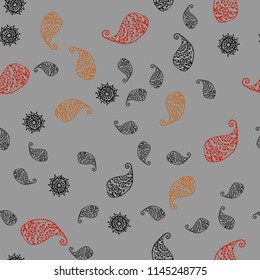 Light Orange vector seamless abstract design with leaves and flowers. Glitter abstract illustration with leaves and flowers. Completely new design for your business.