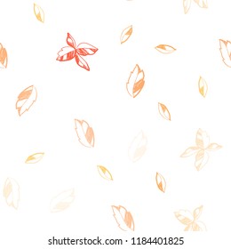 Light Orange vector seamless abstract design with leaves. Glitter abstract illustration with doodles and leaves. Design for textile, fabric, wallpapers.