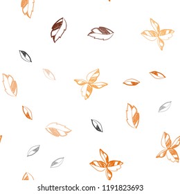 Light Orange vector seamless abstract pattern with leaves. Shining colored illustration with leaves in doodle style. Pattern for trendy fabric, wallpapers.