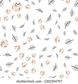 Light Orange vector seamless abstract pattern with leaves, flowers. Doodle with leaves, flowers in Origami style. Trendy design for wallpaper, fabric makers.
