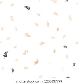 Light Orange vector seamless abstract design with leaves. Glitter abstract illustration with doodles and leaves. Template for business cards, websites.