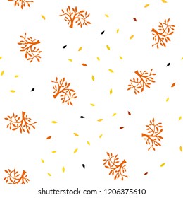 Light Orange vector seamless abstract backdrop with leaves, branches. Glitter abstract illustration with leaves and branches. Pattern for trendy fabric, wallpapers.