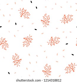 Light Orange vector seamless abstract background with leaves, branches. Colorful illustration in doodle style with leaves, branches. Design for wallpaper, fabric makers.