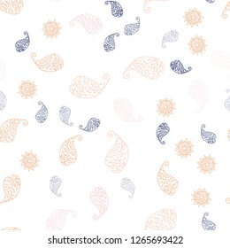 Light Orange vector seamless abstract backdrop with leaves and flowers. Decorative design in Indian style on white background. Texture for window blinds, curtains.