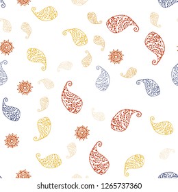 Light Orange vector seamless abstract backdrop with leaves and flowers. Glitter abstract illustration with leaves and flowers. Pattern for design of fabric, wallpapers.