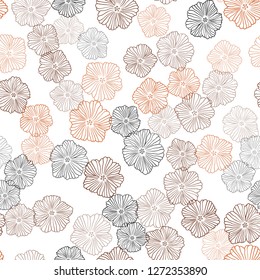 Light Orange vector seamless abstract backdrop with flowers. Sketchy doodle flowers on white background. Texture for window blinds, curtains.