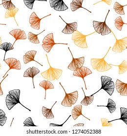 Light Orange vector seamless abstract design with leaves. A vague abstract illustration with leaves in doodles style. Design for wallpaper, fabric makers.