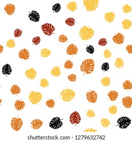 Light Orange vector seamless abstract pattern with leaves. Sketchy doodles with leaves on blurred background. Pattern for design of fabric, wallpapers.